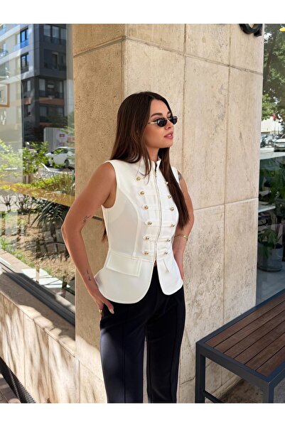 Laluvia White Gold Buttoned Vest - 98085