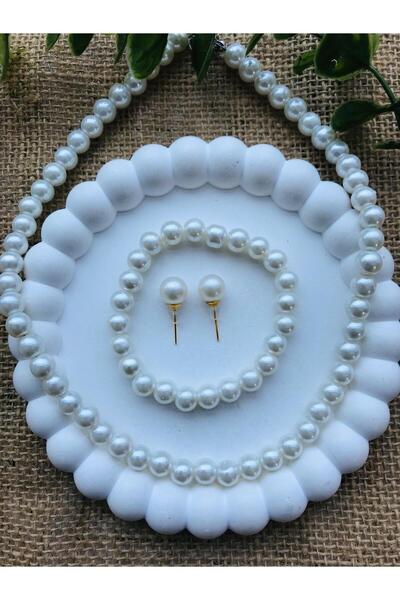 Luba Mayorka 8 mm Pearl Gold Necklace Bracelet Earring Set/ Set