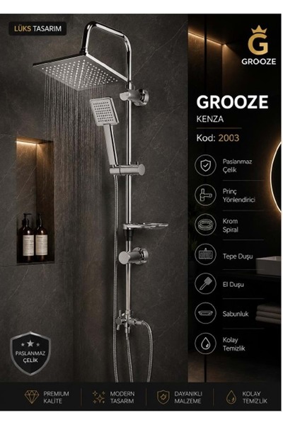 Leva House GROOZE ROBOT DUŞ SETİ - FLAT DUŞ SETİ - KENZA - KOMPLE KROM