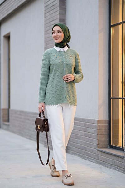 HİJABAYA Pompom Round Neck Buttoned Knitwear Cardigan