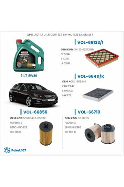 ASTRA J 1.6 CDTİ 136 HP MOTOR BAKIM SETİ