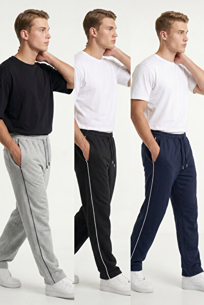 STRAVON 2-Strand Ribbed Baggy Sweatpants – Elastic Waist, Back Pockets, Wide ...