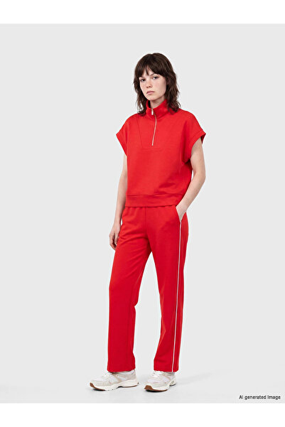 LC Waikiki Red Soft Touch Stripe Women's Sports Sweatpants