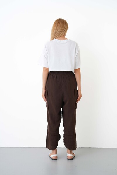 THE VOLER 100% Cotton Muslin Shalwar Trousers Women's High Waist Oversize Relaxed Cut Black Summer Trousers with Pockets