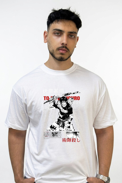 Anetos Toji Fushiguro Design Printed Oversize White T-Shirt