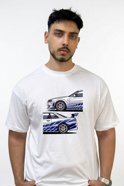 Anetos Skyline R34 Design Printed Oversize White T-Shirt