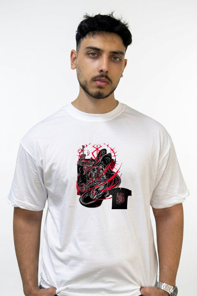 Anetos Berserk Guts_8 Design Printed Oversize White T-Shirt