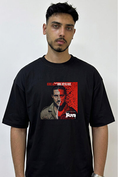 Anetos Billy Butcher Design Printed Oversize Black T-Shirt