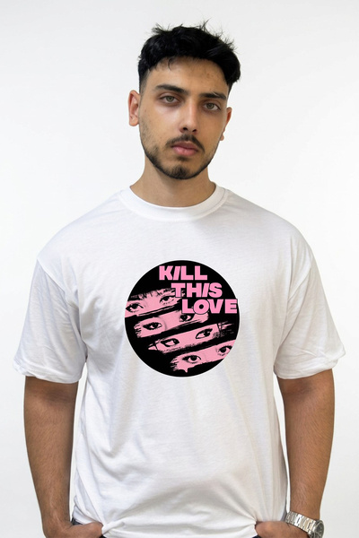 Anetos Blackpink Kill This Love Design Printed Oversize White T-Shirt
