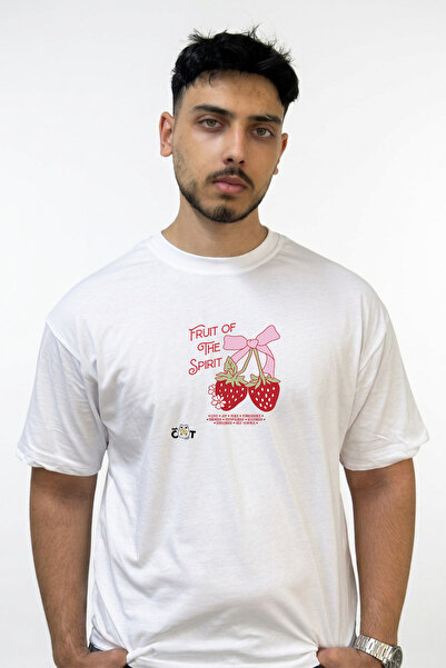 Anetos Fruit of Spirit Design Printed Oversize White T-Shirt