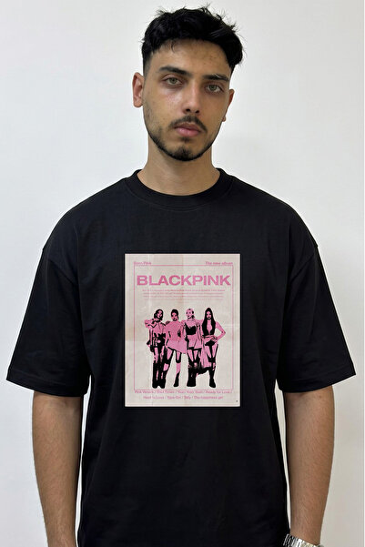 Anetos Μαύρο μπλουζάκι με σχέδιο Blackpink GirlGroup με στάμπα σε μεγάλο μέγεθος