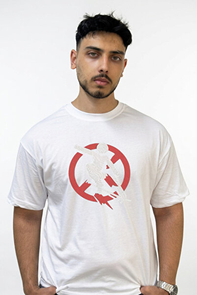 Anetos Skate Ikon Design Printed Oversize White T-Shirt