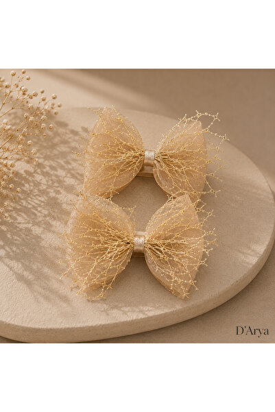 Darya Dd809 Organza Lace Embroidered Bow Snap Hair Clip Set of 2