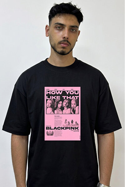Anetos BLACKPINK_3 Μαύρο μπλουζάκι με στάμπα σε μεγάλο μέγεθος