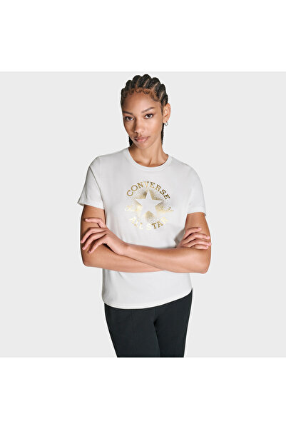 Converse Kadın Chuck Logolu Matalik Beyaz T-Shirt