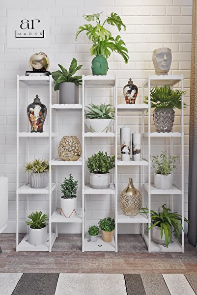 Empressco Işıl 18 Raflı Plastik Beyaz Saksılık Dekoratif Çiçeklik Saksı Stand...
