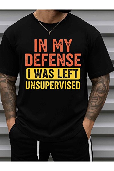 1001 Line Men's Funny "Unsupervised Defense" Humor Graphic T-Shirt - 180gsm 1...