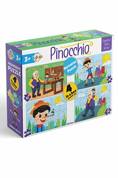 Kiduca Pinocchio (Pinokyo) Hikayeli ve Kademeli Puzzle (4 Puzzle 1 Arada)