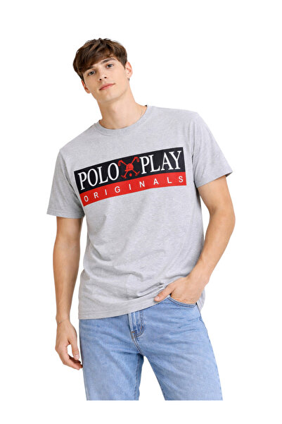 Polo Play By Styli تي شيرت رجالي برقبة دائرية وشعار جرافيك