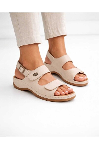 Rugmood Beige Orthopedic Women's Sandals with Gel Sole and Heel Support for D...