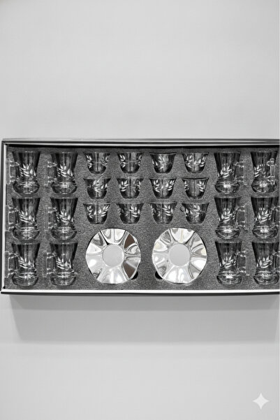 Urbanza Premium 36-Piece Glass Tea & Arabic Coffee Set with Saucers - Leaf De...