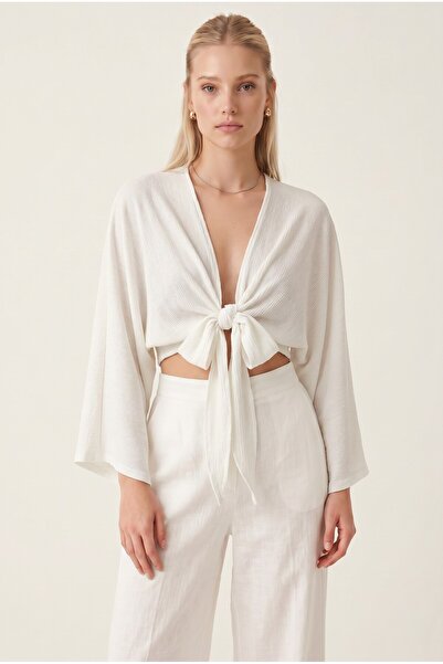 NOTHING Kadın Bağlamalı Esnek Kumaş Kimono VZ-111111111