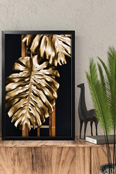 Erfa Concept Ahşap Çerçeve Görünümlü MDF Tablo Salon İçin Modern Altın Yaprak...