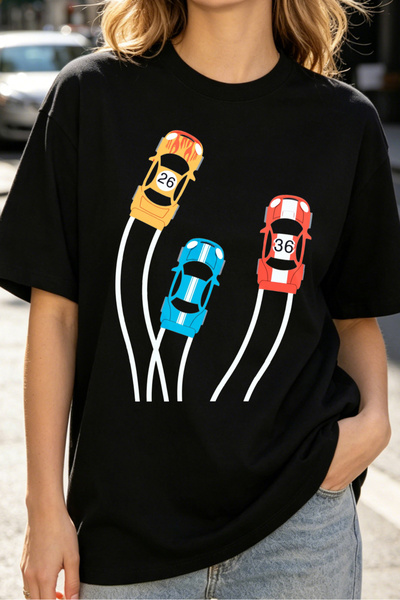 Fleck Womens T Shirts Racing Cars Graphic Print Casual Streetwear Style