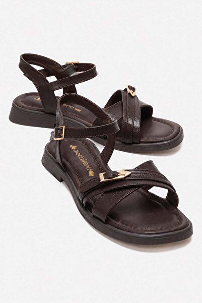 CCWAY AYAKKABI Buckle Cross Women's Sandals Brown Yanki̇