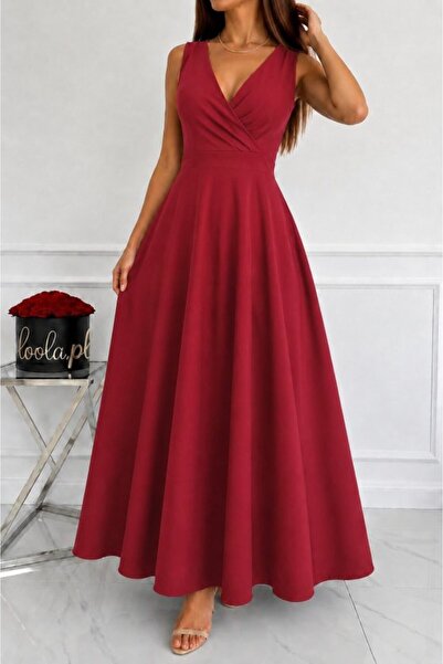 Viyamo Women's Strappy Double-Breasted Collared Maxi Length Janjan Crepe Dress