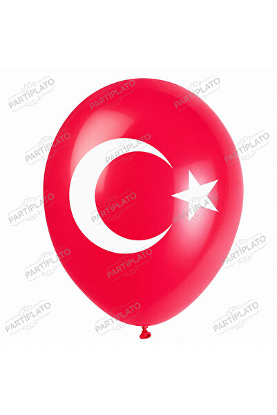 HBK Balon 11 İnç Ay Yıldız Baskılı Kırmızı Beyaz Lateks Balon (100'lü Paket)