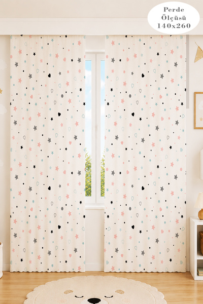 Decora Kids Baby Yıldız Desenli 2 Kanat Çocuk Odası Fon Perde | Babyface Doku...