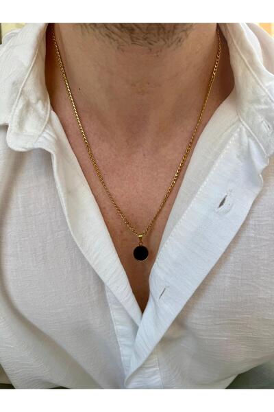 Fjellor Rethalion Gold Color Stainless Steel Gourmet Chain Round Onyx Stone M...