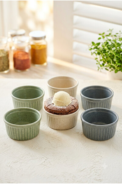 GULHANILE Porselen Moderna 6-Piece Soufflé Bowl Cinnamon-Green-Blue