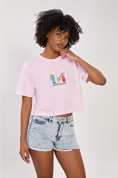 BARRELS AND OIL Women's lemonade printed crop t-shirt - pink