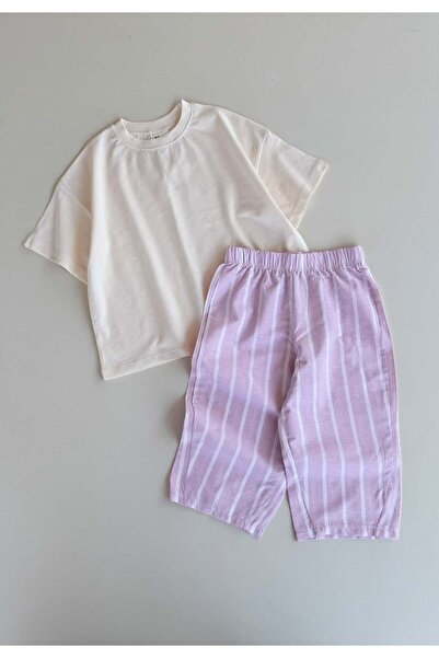 Cigit Oversize T-Shirt Set 2-10 Years Ecru