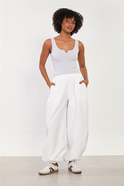 BARRELS AND OIL Women's Elastic Cuff Shalwar Trousers - White