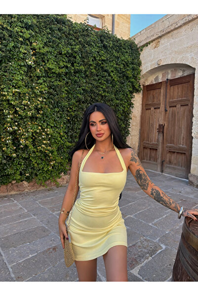 kırmızı butiks Yellow Aura Halter Neck Dress