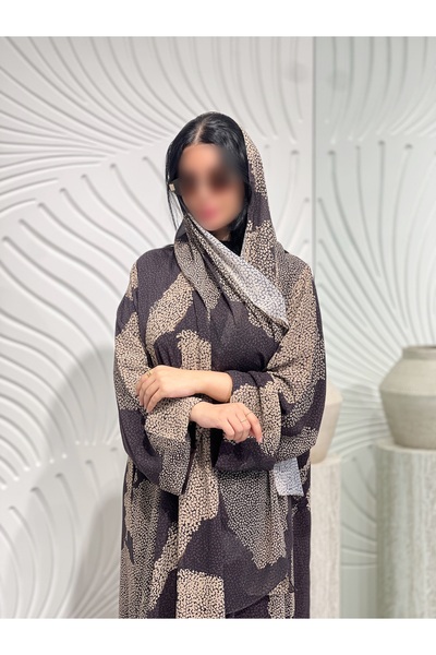 elegant veil Black and Grey Circular Geometric Patterned Drape Abaya - Hatan ...