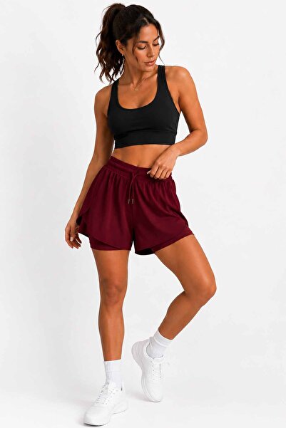 rekorsport Women's Double Layer Shorts Leggings – High Waist Running, Fitness...