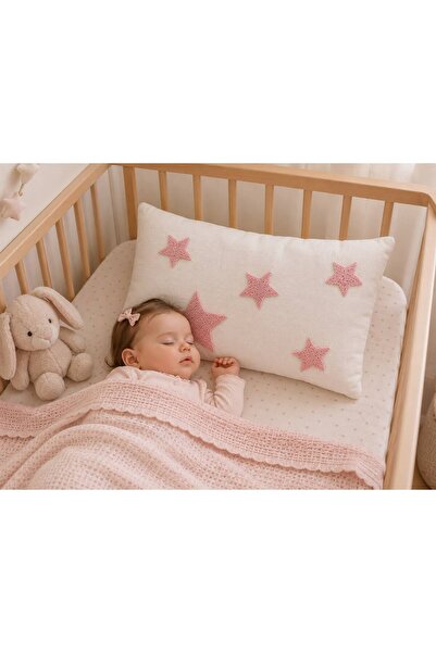 lalin Pink Star Embroidered Decorative Pillow for Baby/Kid's Room