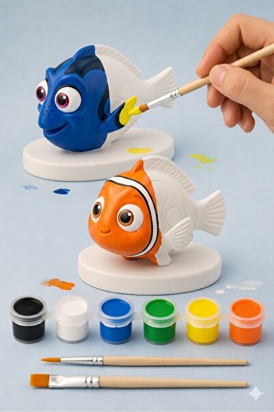 PRİNTELLA Kayıp Balık Nemo & Dory Boyama Figür Seti | 2 Figür, 6 Renk Boya ve...