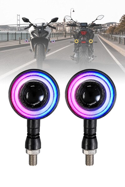DEKOHOP RGB Motosiklet LED Sinyal Lambası Yuvarlak Angel Halk + Kayan Sinyal ...