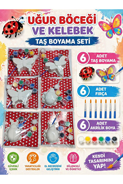 Hobicini 6 Adet 3D Taş Figür Boyama Etkinlik Seti Karne, Tatil, Doğum Günü He...