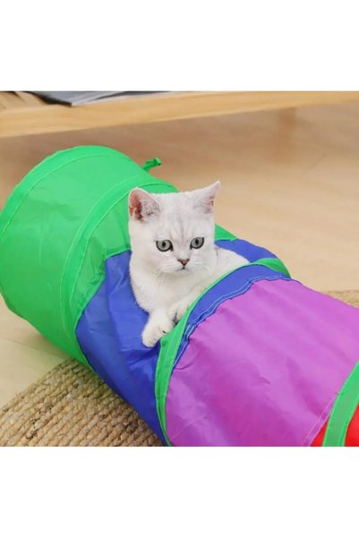 Ufak Tefek Şeyler Rainbow Cat Play Tunnel 120 cm Fun Foldable Interactive Cat Toy with Multiple Holes