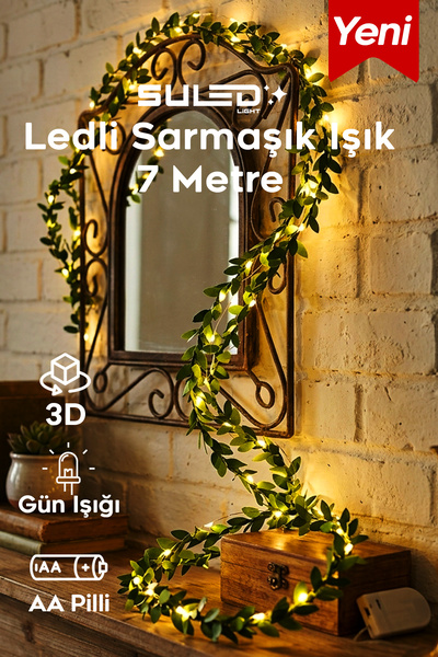 SULED 7 Metre Yapay Sarmaşık Çiçek ve Pilli Peri LED Gün Işığı 2'li Dekoratif...