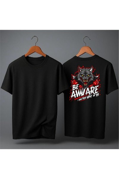EFEVRA Be Aware Wolf Printed Oversized T-Shirt