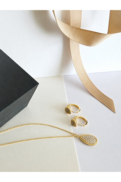 Rexon Elegant Teardrop Necklace and Earring Jewelry Set – Stainless Steel Gol...