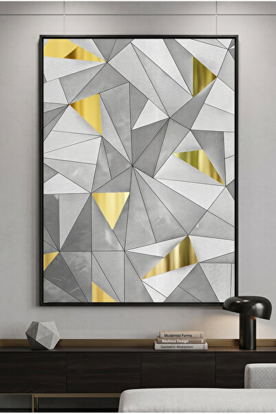 Jasmine Art Luxury 3D Grey & Gold Geometric Wall Art | Framed Canvas Print wi...