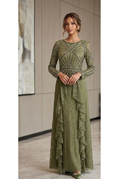KK Green Dress with Embroidery and Lace from Top to Bottom